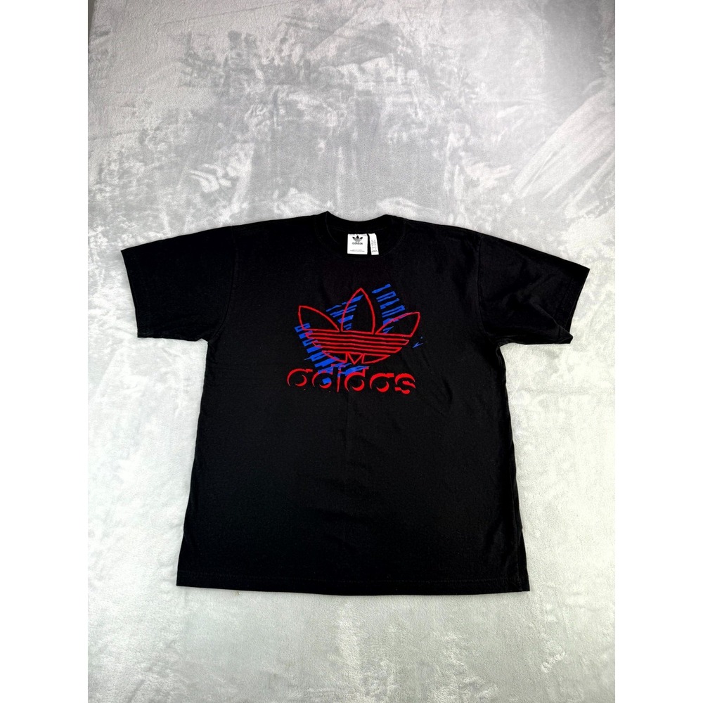 Adidas Originals T-Shirt Mens Large Black Cotton Graphic Print Trefoil Logo Tee